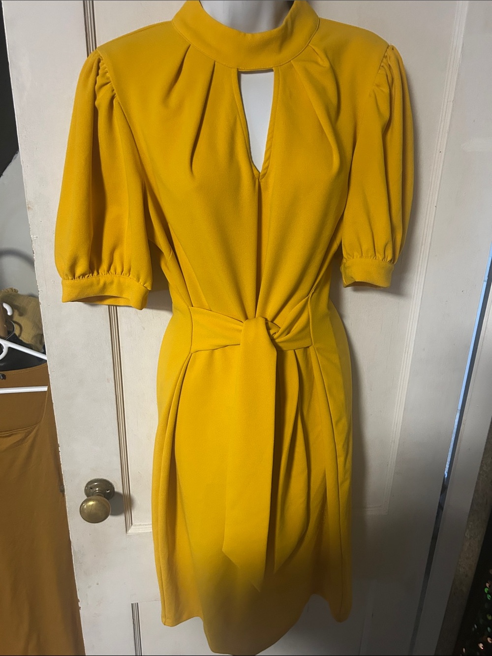 New York & Company Yellow Keyhole Puff-Sleeve Midi Dress - Picture 5 of 5